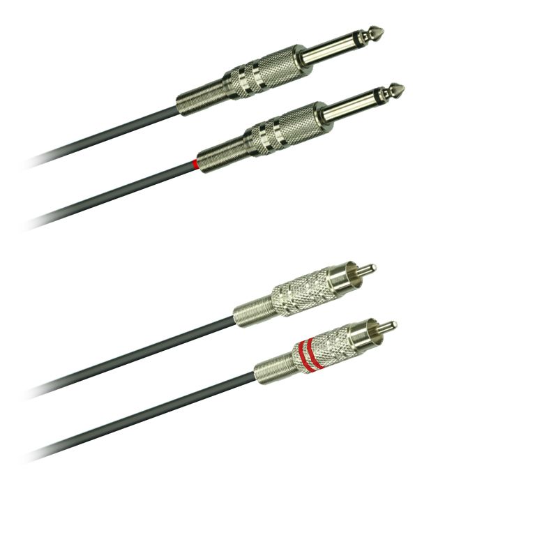Audio-kabel, symetrický, 2x Cinch-konektor / kovový- 2x Jack 6,3 mono / kovový - 1,5 m
