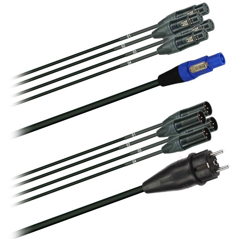 Hybridní kabel - 4x DMX/Digital-Audio + síť 3x 2,5mm2, Délka: 15m 