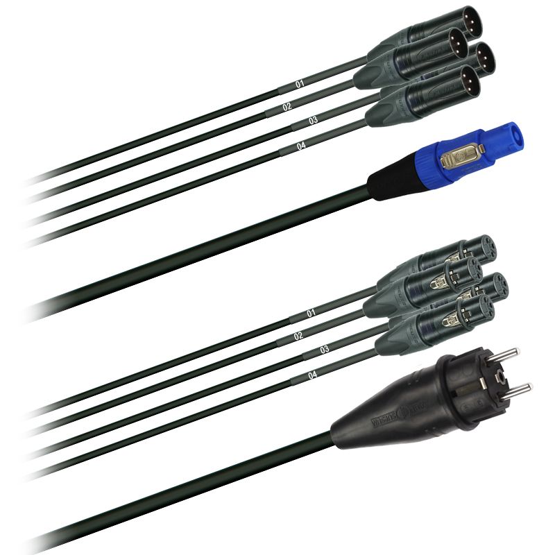 Hybridní kabel - 4x DMX/Digital-Audio + síť 3x 2,5mm2, Délka: 2m  
