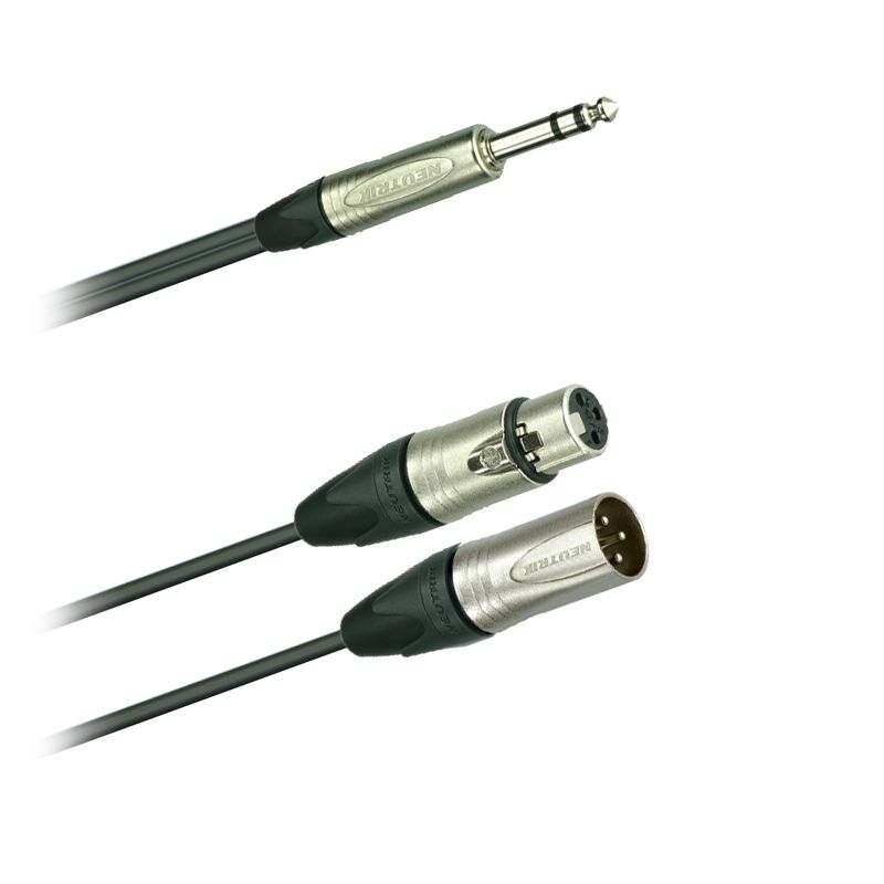Y-Audio-kabel, Jack stereo Neutrik NP3C - 2x XLR Neutrik NC3MXX+NC3FXX - 1,5 m