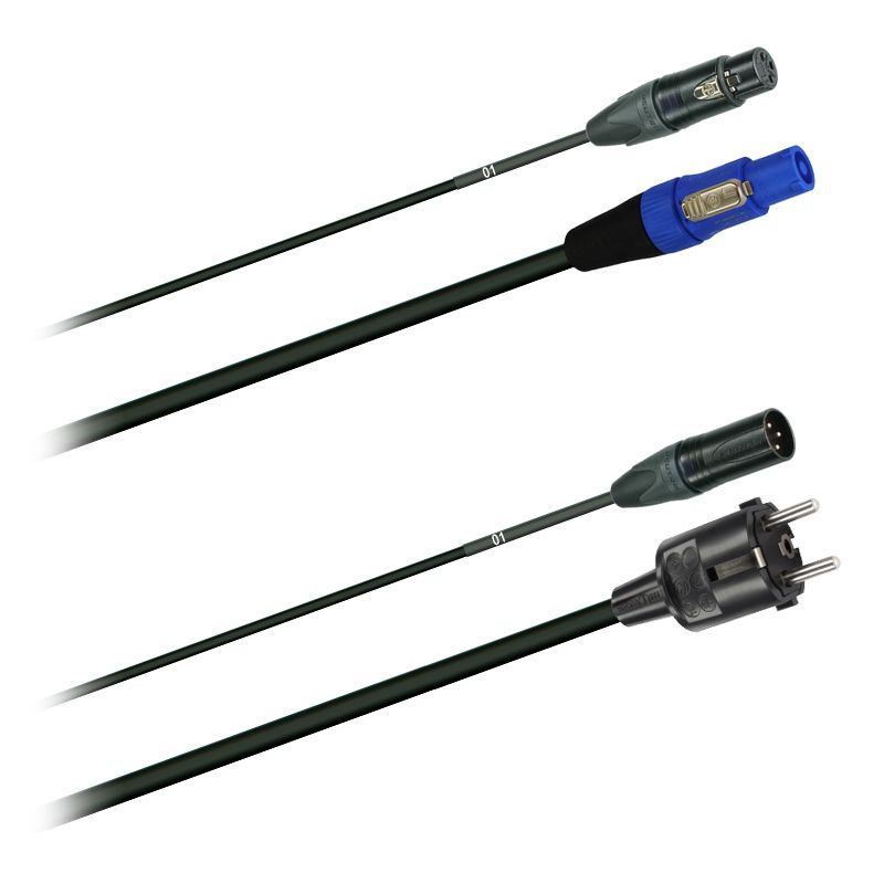 Hybridní kabel   1x DMX Digital-Audio + síť 3x 1,5mm2   PowerCON Schuko  (2,0 - 20m)