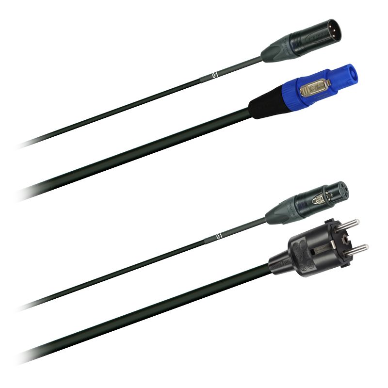 Hybridní kabel   1x DMX Digital-Audio + síť 3x 1,5mm2   PowerCON Schuko  (2,0 - 20m)