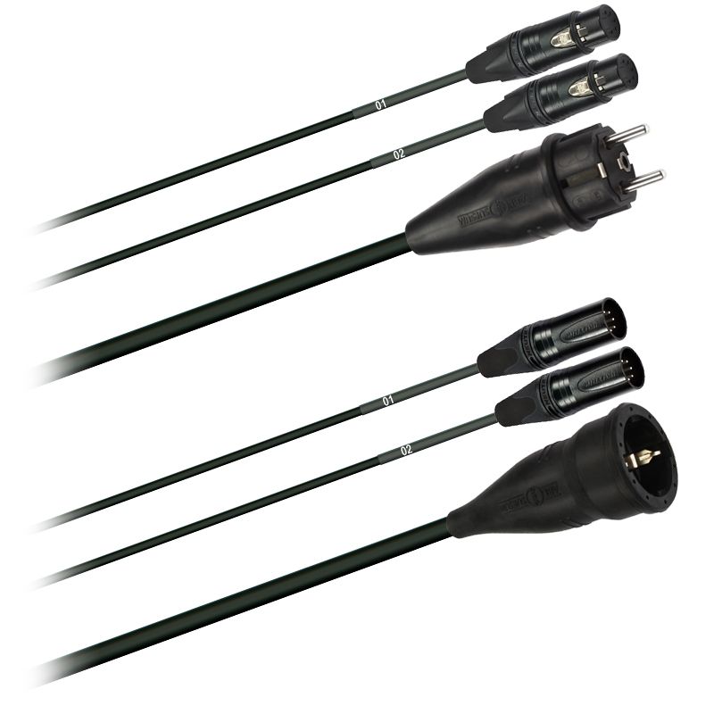 Hybridní kabel 2x DMX Digital-Audio + síť 3x 2,5mm2 Schuko 5 pól. XLR  (2,0 - 20m)