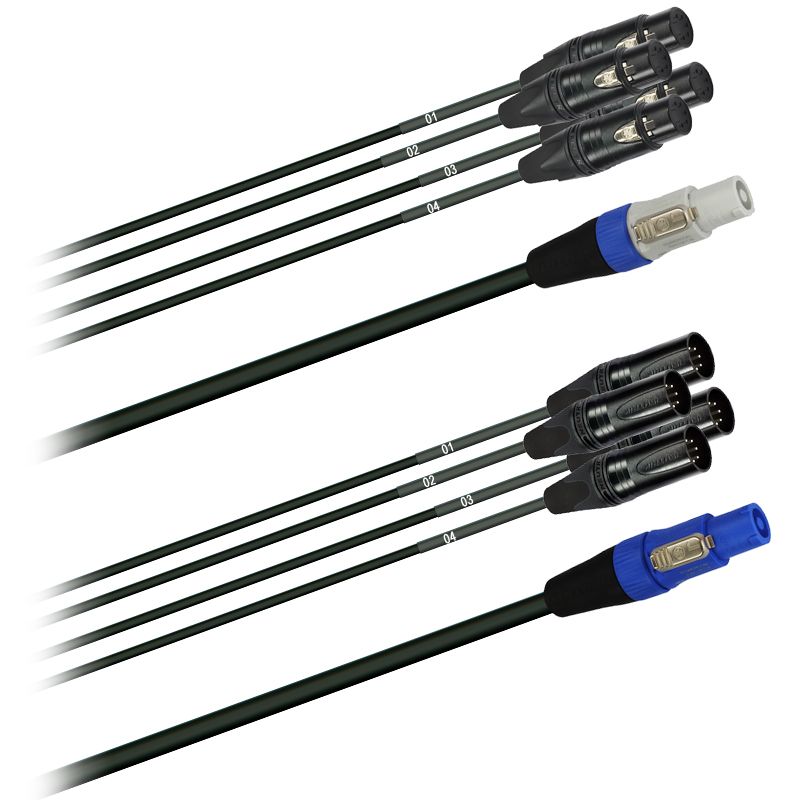 Hybridní kabel   4x DMX Digital-Audio + síť 3x 2,5mm2   PowerCON 5 pól.XLR  (2,0 - 20m)