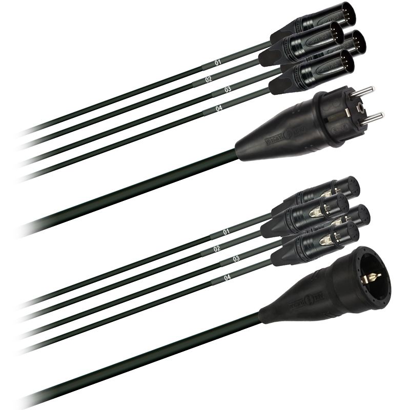 Hybridní kabel   4x DMX Digital-Audio + síť 3x 2,5mm2 Schuko 5 pól. XLR (2,0 - 20m)