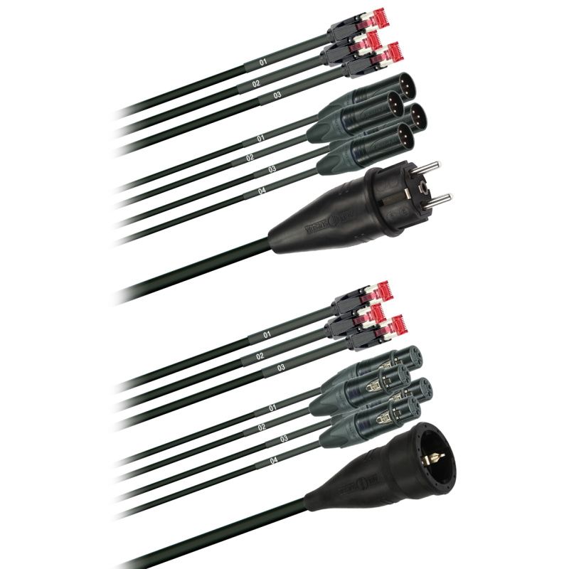 Hybridní kabel 3x Cat 5  + 4x DMX Digital-Audio + síť 3x 2,5mm2  3pól. XLR schuko  (2,0 - 60m)