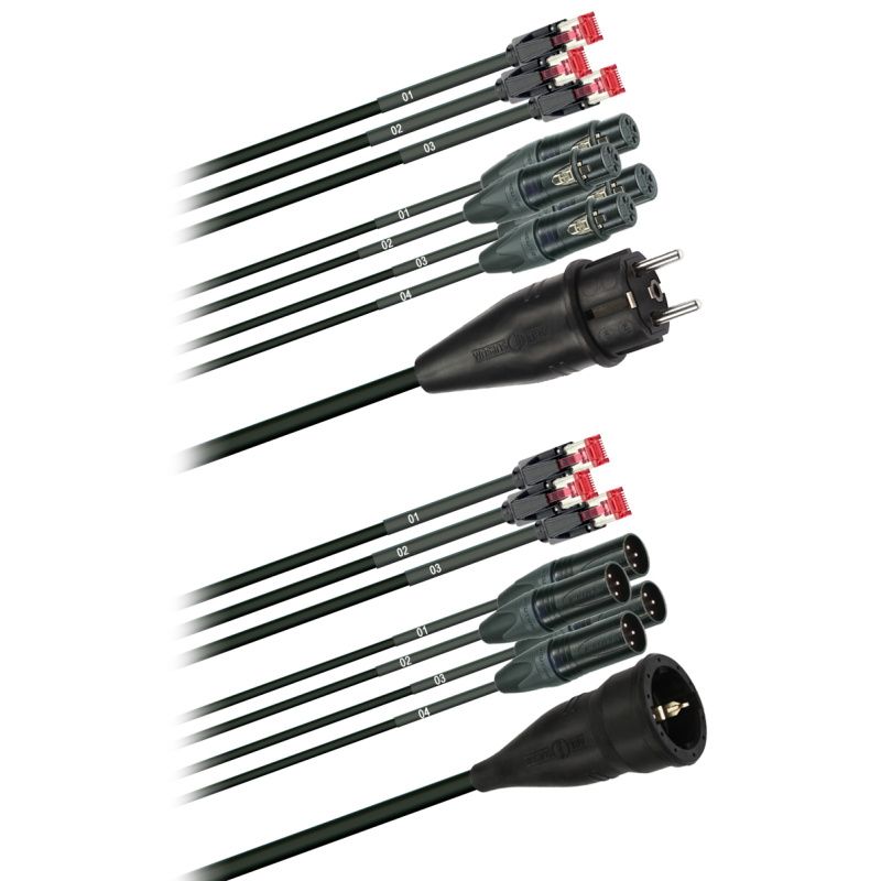 Hybridní kabel 3x Cat 5  + 4x DMX Digital-Audio + síť 3x 2,5mm2  3pól. XLR schuko  (2,0 - 60m)