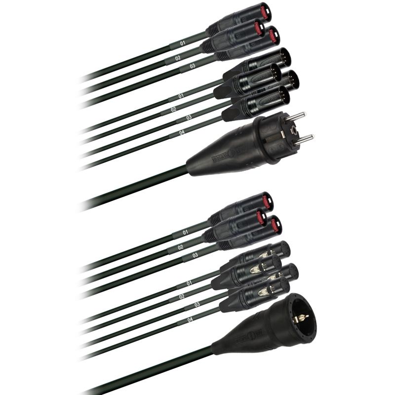 Hybridní kabel 3x Cat 5  + 4x DMX Digital-Audio + síť 3x 2,5mm2  etherCON  5pól. XLR schuko  (2,0 - 60m)