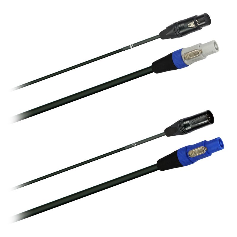 Hybridní kabel   1x DMX Digital-Audio + síť 3x 1,5mm2   PowerCON  5 pól.XLR  (2,0 - 20m)