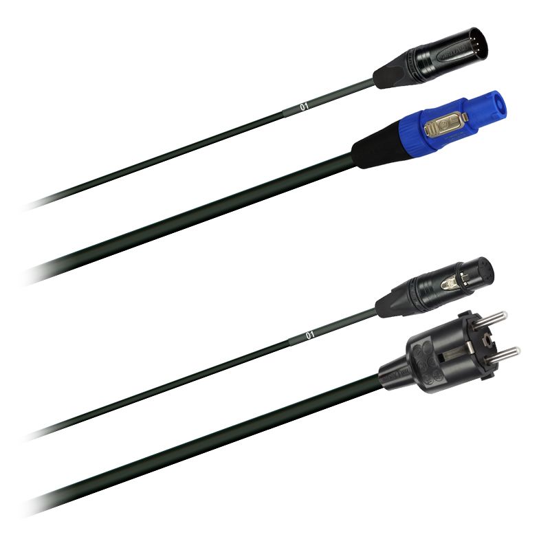 Hybridní kabel   1x DMX Digital-Audio + síť 3x 1,5mm2   PowerCON Schuko 5 pól. XLR (2,0 - 20m)