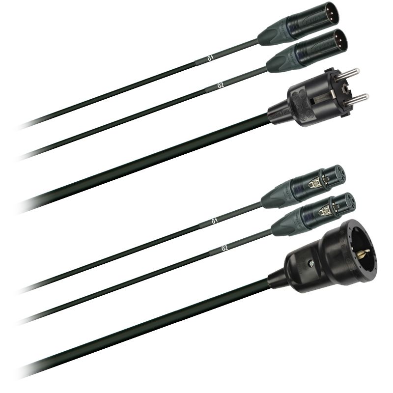 Hybridní kabel 2x DMX Digital-Audio + síť 3x 1,5mm2   Schuko (2,0 - 20m)