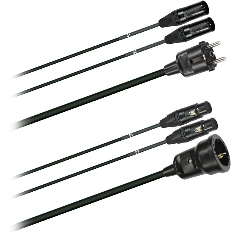 Hybridní kabel   2x DMX Digital-Audio + síť 3x 1,5mm2  Schuko 5 pól. XLR  (2,0 - 20m)