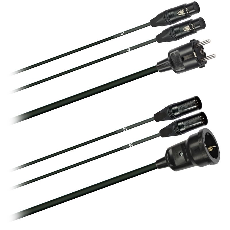 Hybridní kabel   2x DMX Digital-Audio + síť 3x 1,5mm2 Schuko 5 pól. XLR  (2,0 - 20m)