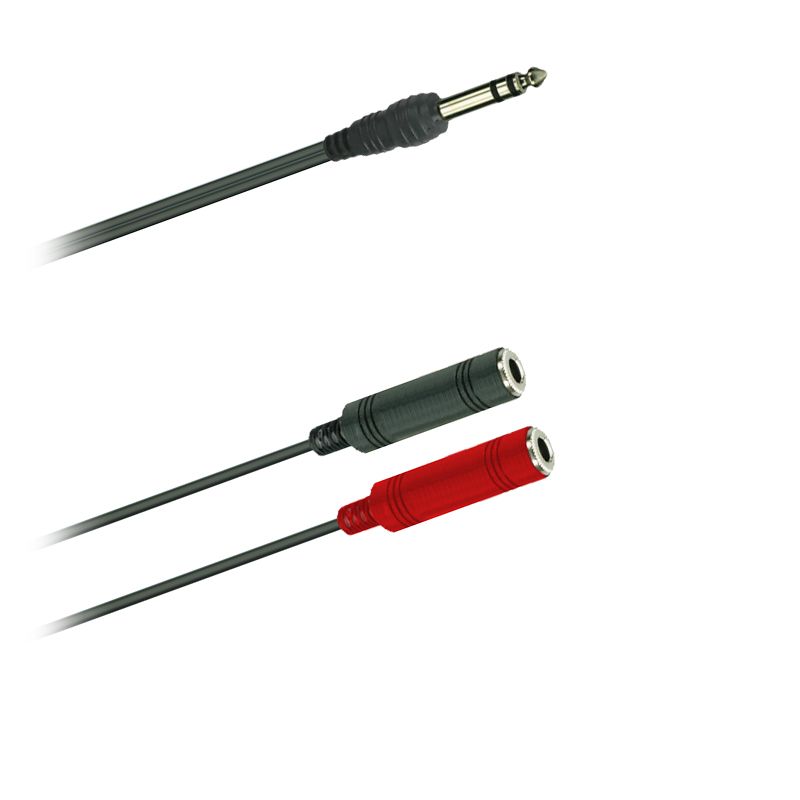 Y-Audio adaptér kabel  Jack konektor 6,3mm stereo - 2x Jack spojka 6,3mm mono (0,2m)